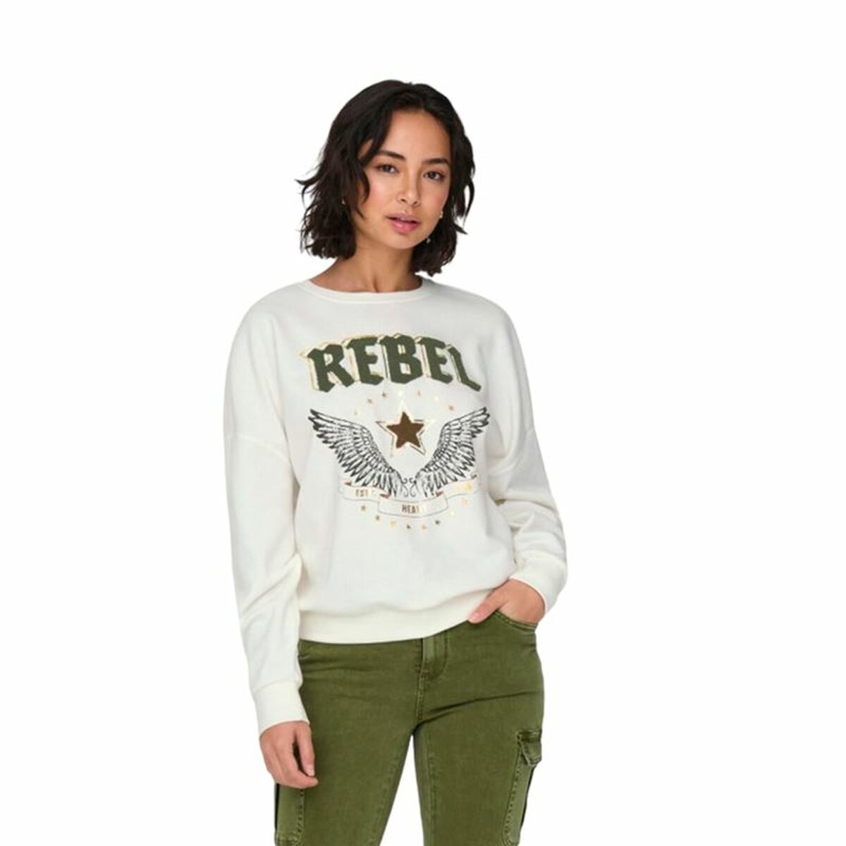 Women’s Sweatshirt without Hood Only Onllayla L/S Wings White - Urbantrek