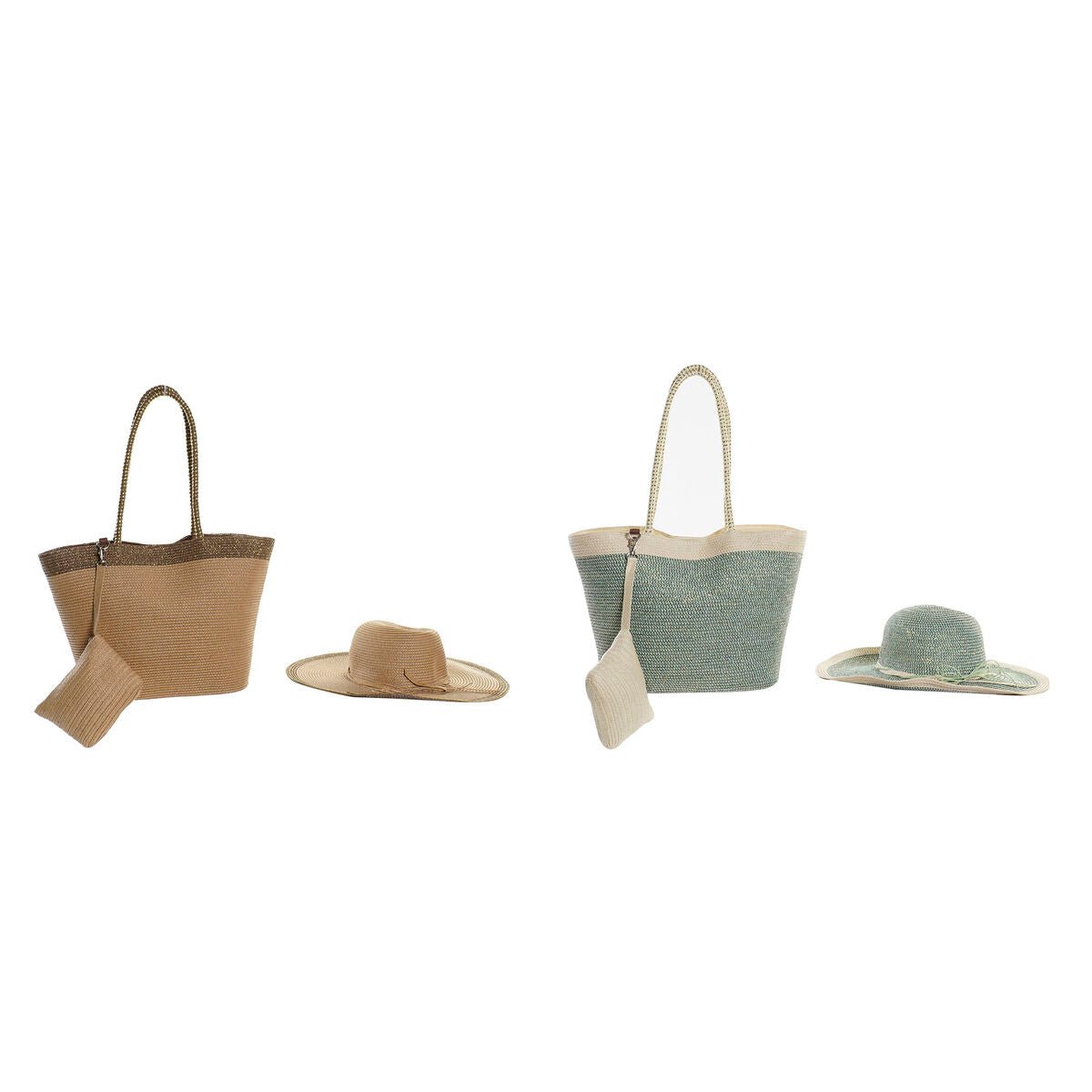 Beach Bag DKD Home Decor Brown Green Beige Mint Fibre 43 x 10 x 28 cm (2 Units) - Urbantrek
