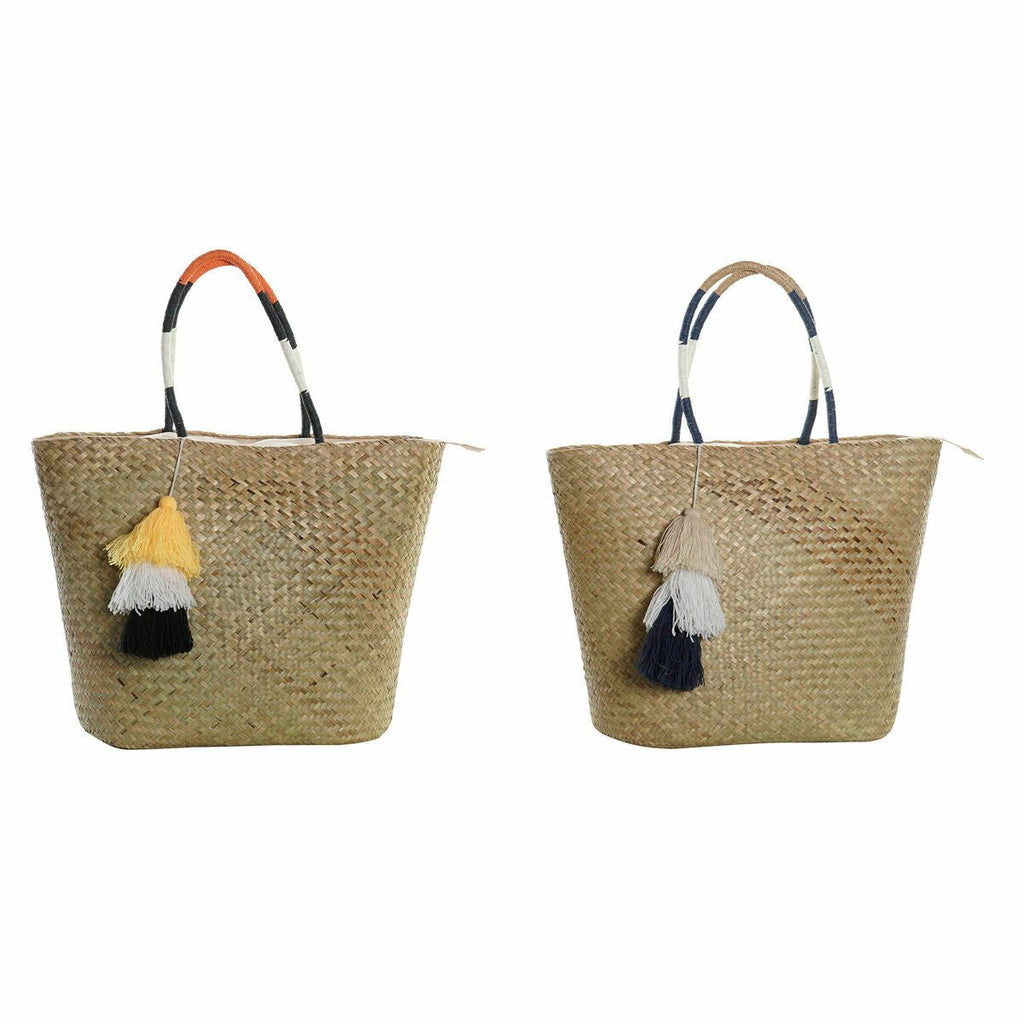 Beach Bag DKD Home Decor Orange Natural Navy Blue Fibre 49 x 18 x 37 cm (2 Units) - Urbantrek