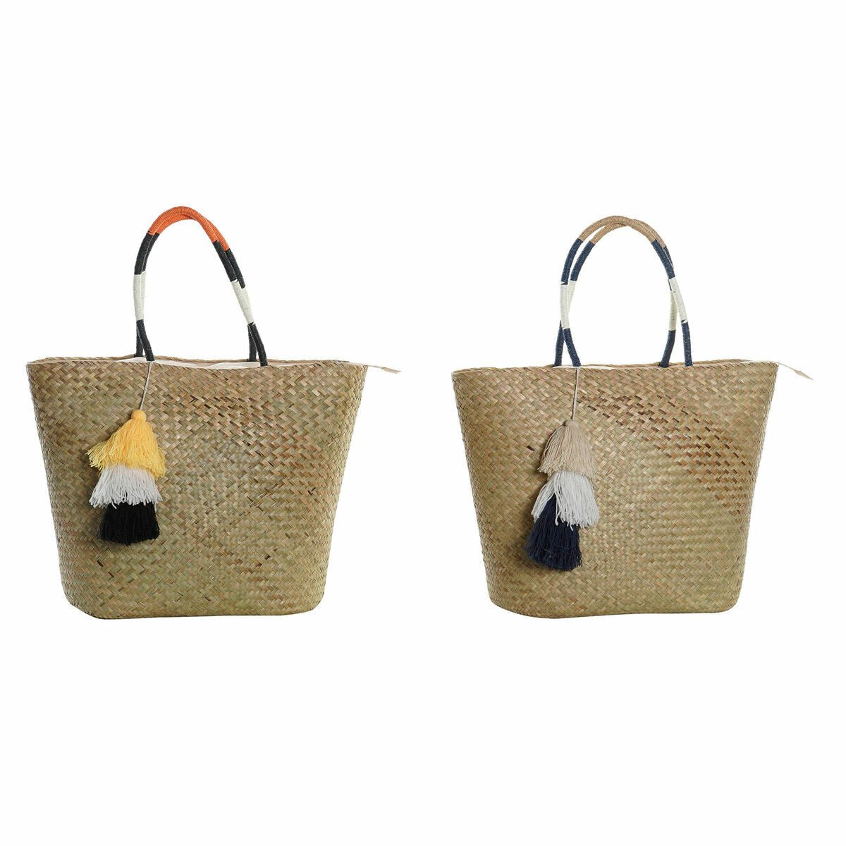 Beach Bag DKD Home Decor Orange Natural Navy Blue Fibre 49 x 18 x 37 cm (2 Units) - Urbantrek