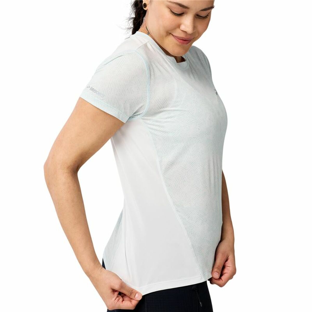 Men’s Short Sleeve T-Shirt Brooks Sprint Free Sleeve White Light Blue - Urbantrek