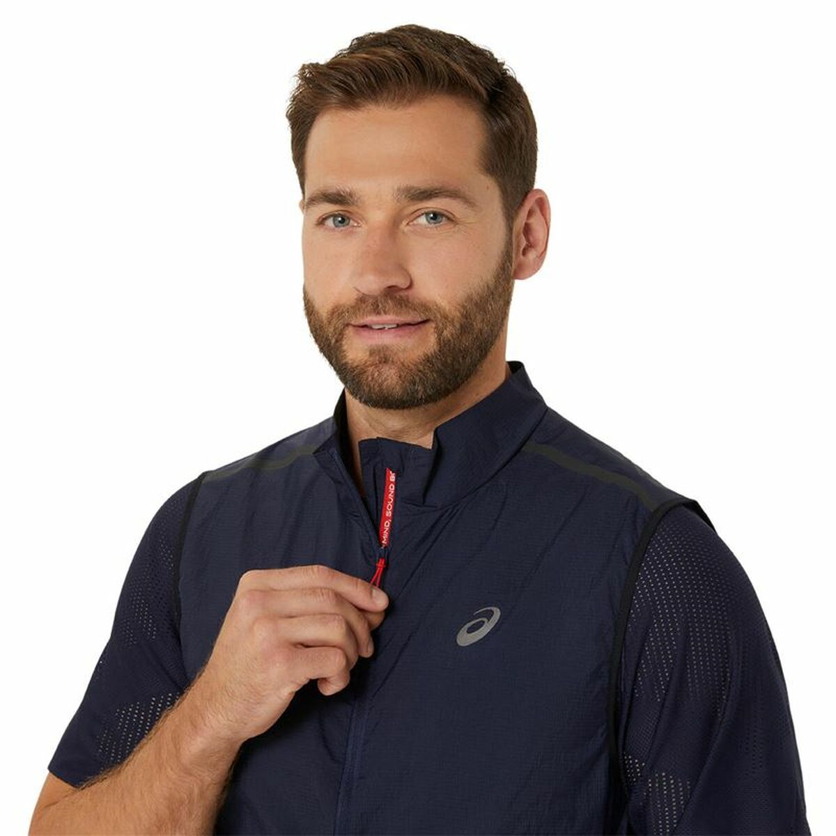 Unisex Sports Gilet Asics Metarun Packable Gilet Blue - Urbantrek